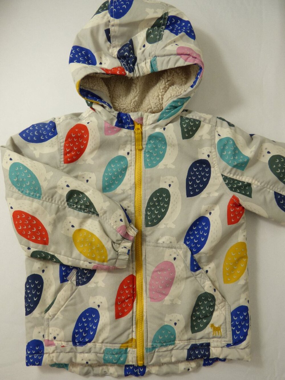Mini Boden Sherpa Lined Owl Print Coat, Size 4-5 Years